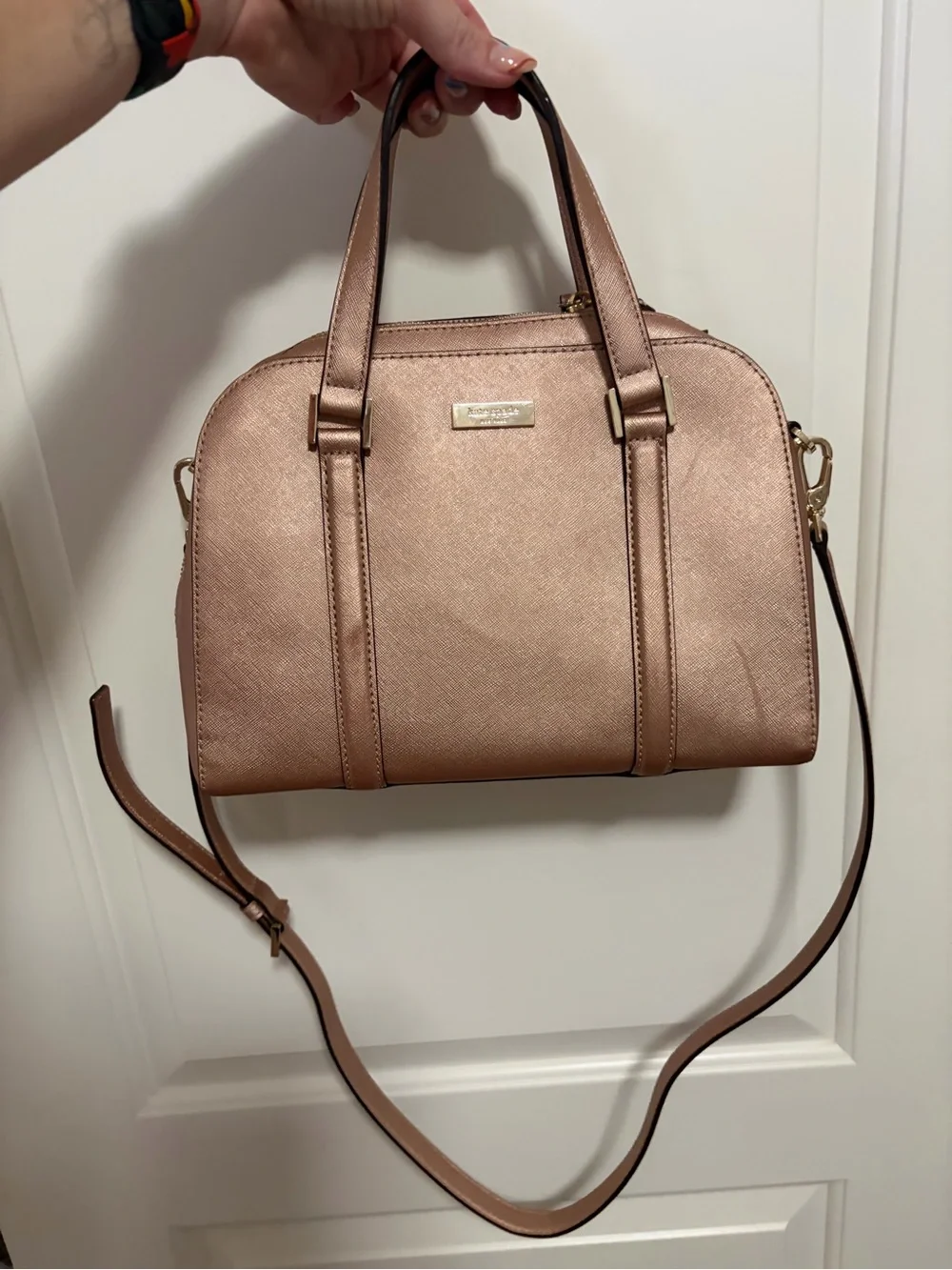 kate spade NY Small Felix Newberry Lane Metallic Rose Gold Crossbody Satchel